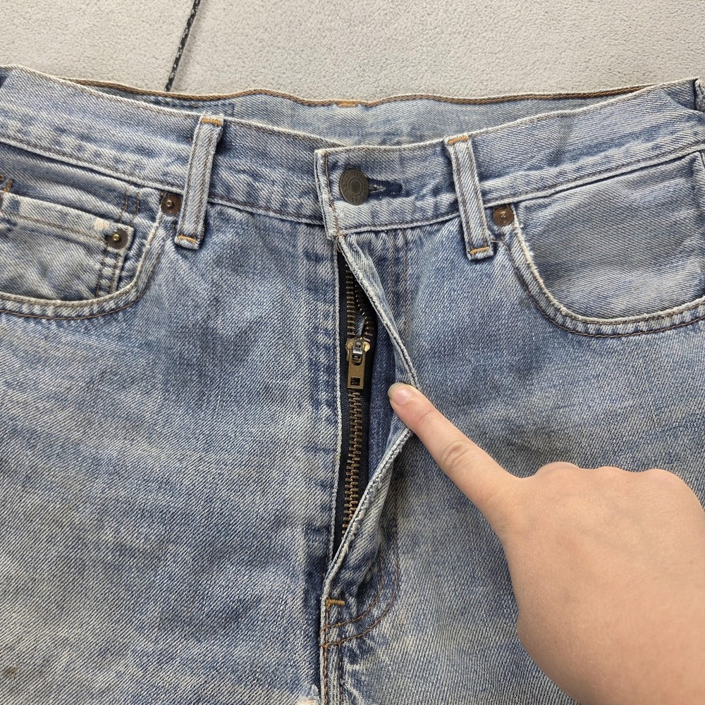 Levis Jeans Mens Selvedge Blue Light Wash Regular Straight Whiskers Fits 28x26 - Picture 12 of 16